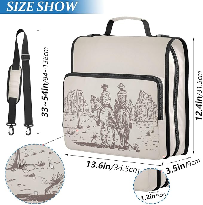 Western Desert Cowboy Binder Bag 3 Ring Zipper with Handle Shoulder Strap