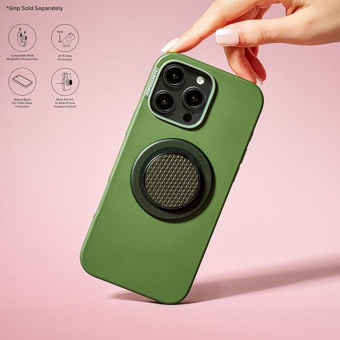 PopSockets iPhone 16 Pro Max Phone Case with MagSafe, Wireless Charging Compatible, Green - Olive