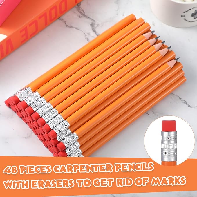 Fainne 48 Pcs Large Pencils 3 Sharpeners,Orange+silver,Triangle