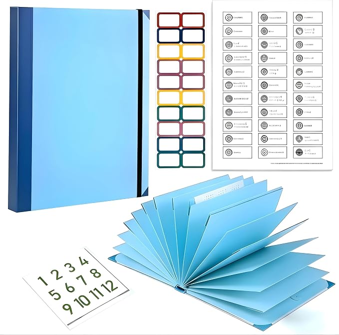 GANGZI The Life Book Document Organizer Binder | Binder with Guided Labels, Acid-Free File Folder Organizer, Document Holder for Home Records, Legal and Medical Papers (Blue)