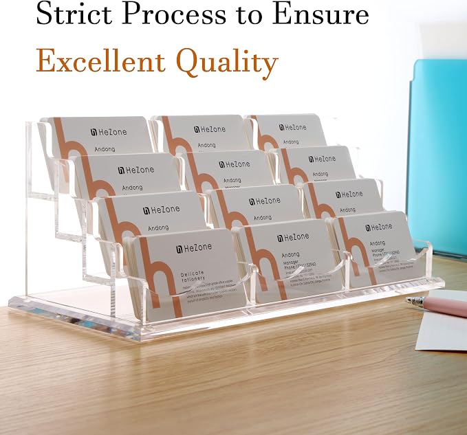 HeZone Business Card Holder Display for Desk, 12 Slot 4 Tier Multiple-Clear Acrylic Business Card Stand Set, Holds Approximately 600 Cards(12 Cell H)