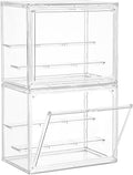 Small 3 Layer Acrylic Display Case Stackable Box for Collectibles,2 Pack | Removable Adjustable Partitions & Magnetic Door,Interlocking Stable Structure Clear Showcase for Collectibles Figure Storage