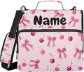 Custom Pink Bows Cherry 3 Ring Binder Bag 1.5 inch Personalized Name Binder Organizer 500 Sheet Documents Storage for School Office