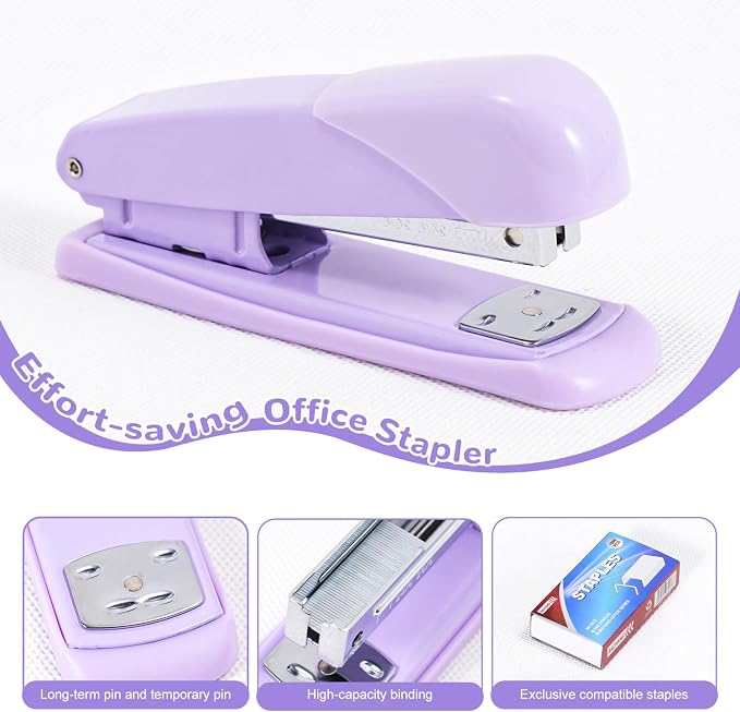 Gawsey Purple Desk Organizers and Accessories with Desk Organizer 360° Rotating Pen Holder and Office Supplies, Cute Stationery Supplies Set