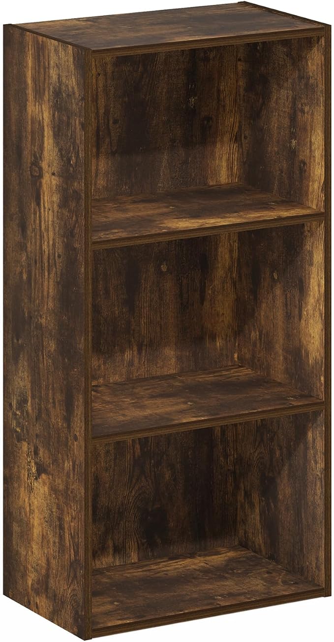 Furinno LUDER Book Shelf, 3-Tier Modern Bookshelf, Open Shelves Bookcase, 9.3" x 16" x 31.4", for Living Room, Bedroom, Home Office, Amber Pine