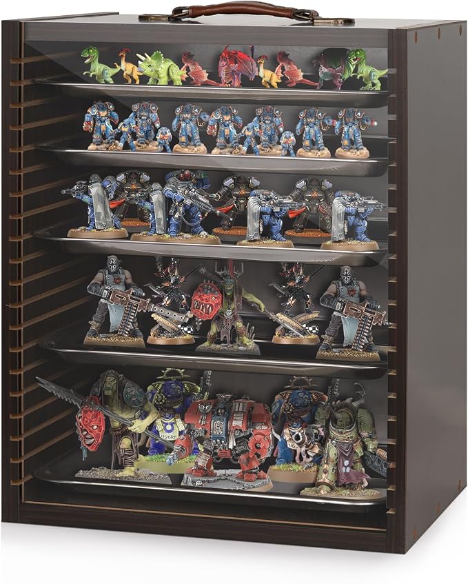 Miniature Carrying Case, Wooden Display Case for Action Figures, Black | Miniature Storage, Miniature Display Case, Miniatures Transport Case, Display Shelf for Collectibles & Mini Figures