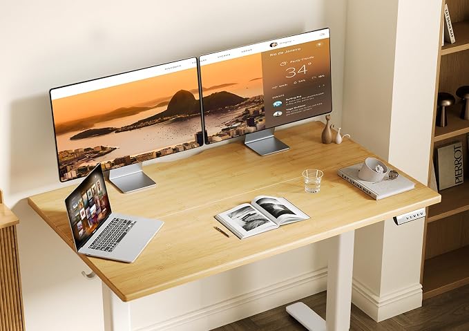 Claiks Electric Height Adjustable Standing Desk, 40x24 Inch, Bamboo | Smooth Height Adjustment, 3 Memory Presets, Cable Management Hub&Hook, Stable Steel Frame, 176lbs Capacity, Easy Assembly