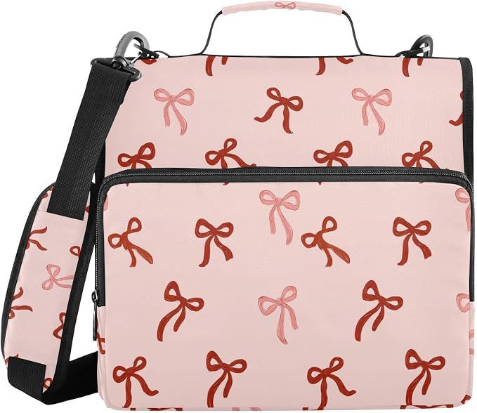 3 Ring Zipper Binder with Shoulder Strap Cute Red Bows Pink B 1.5 inch Binders Keeper Large Capacity Multi Pockets for School Office Supplies