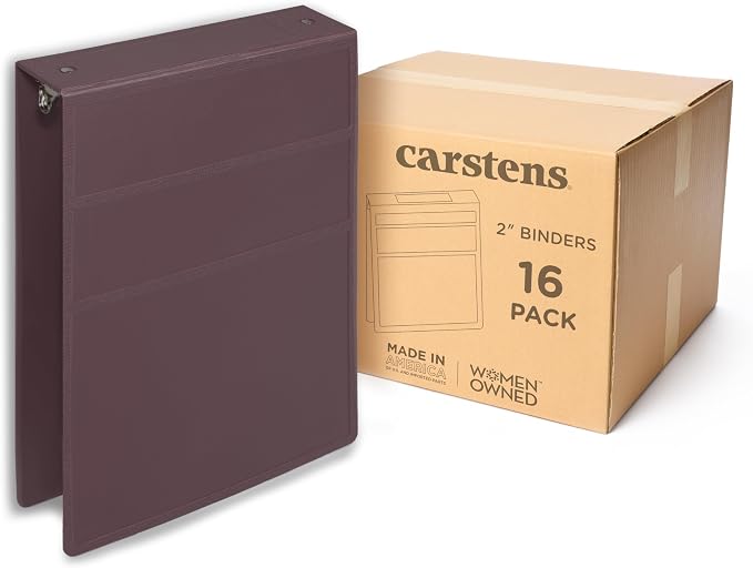 Carstens 2-Inch Heavy Duty 3-Ring Binder - Top Opening, Plum, Durable Plastic, No-Gap Rings, Waterproof Cover, No Pockets, Holds 300 US Letter Sheets, BPA-Free, Made in USA (5873-3R), Case of 16