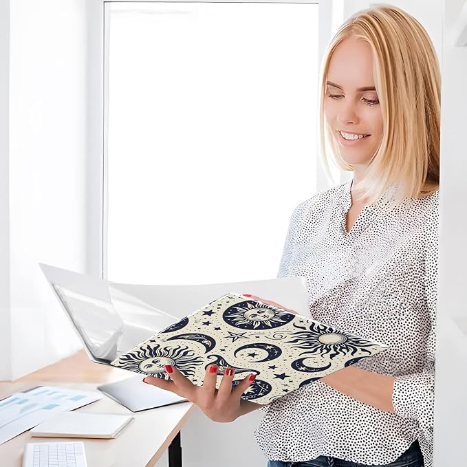 3 Ring Binder Sun Moon Crescent Boho Stars 1.5" Round Ring Binders View Binder with 200 Sheet for Women Men Office Kids School Supplies, 1 Pack