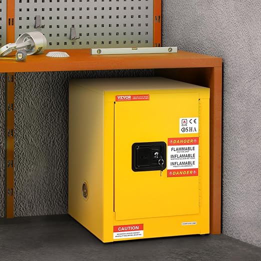 VEVOR Flammable Cabinet 17" x 17" x 22", 12 GalCold-Rolled Steel Flammable Liquid Storage Cabinet, Explosion Proof with 1 Adjustable Shelf 1 Door for Commercial Industrial Use, Yellow