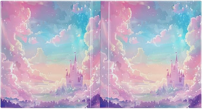 3 Ring Binder Princess Castle Pink Sky 1.5" Round Ring Binders View Binder with 200 Sheet for Women Men Office Kids School Supplies, 1 Pack
