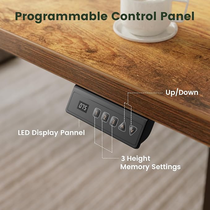 CubiCubi 63x28 Large Electric Standing Desk Height Adjustable, Rustic Brown | 28" Deep Desktop, Sit Stand up Home Office Desk, Computer Workstations, Advanced Motor, High-Strength Frame, 176 lbs Capacity