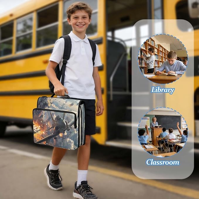 Fighter Jets in Action Zipper Binder 3 Ring with Handle and Shoulder Strap, 500 Sheet Binder Organizer Capacity & Multi-Pockets for School Office