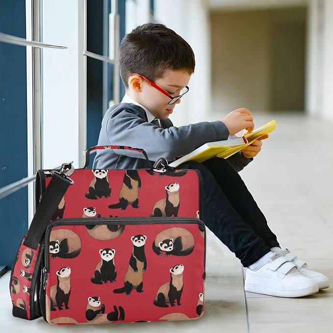 3 Ring Zipper Binder with Shoulder Strap Ferrets Red 2 Inch Zippered Binder Bag 500 Sheet Capacity Multi Pockets for School Supplies