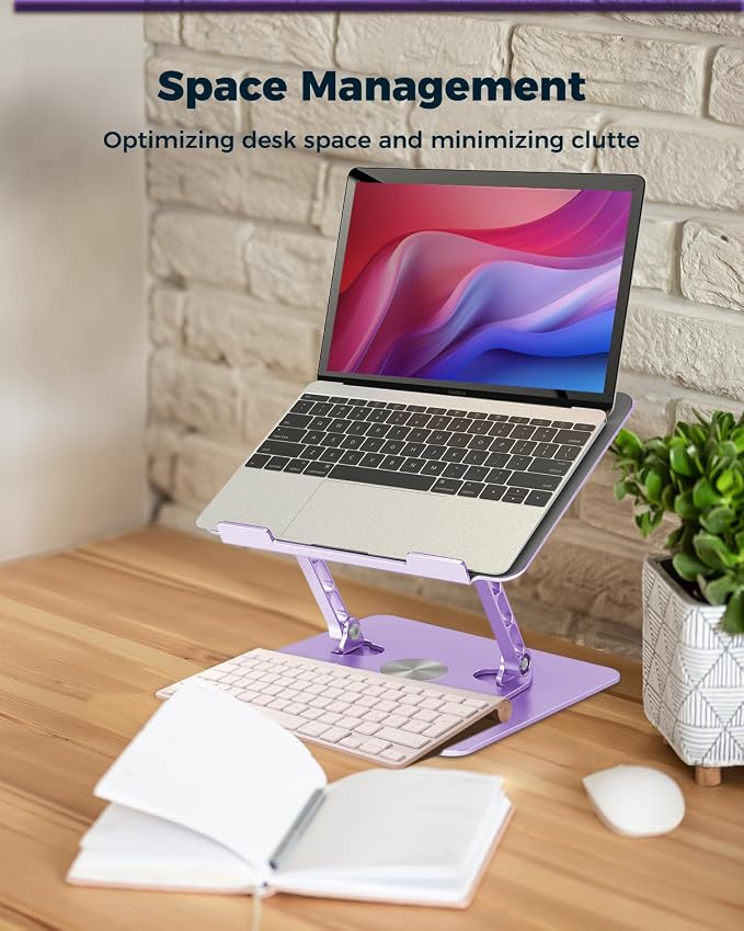 Aoviho 360° Rotating Laptop Stand for Desk | Adjustable, Foldable, Portable Aluminum Ergonomic Riser | Compatible with MacBook, Dell, HP & All Laptops 10-16 inch | Purple