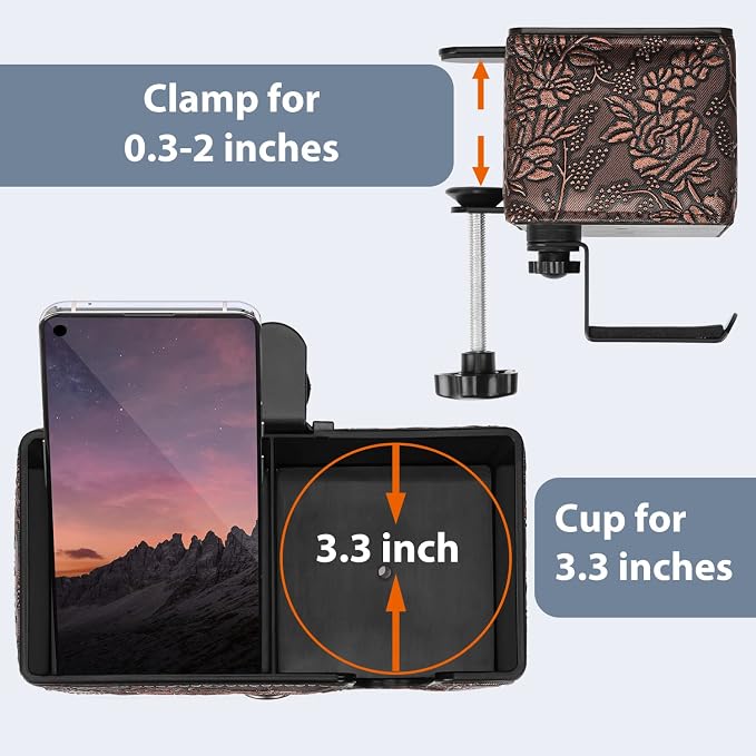 Under Desk Cup Holder Clamp on Cup Holder PU Leather Clip on Desk Organizer | Desk organizer with pencil holder clamp on side, under desk hanging organizer, clip on cup holder desk phone stand holder PU