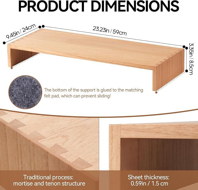 KIRIGEN Wood Monitor Stand Riser for Desk, 23.2 Inch, Natural 59-NA | Desktop Workspace Platforms Stand Fully Assembled for Monitors, Laptops, Small TVs, or Printers