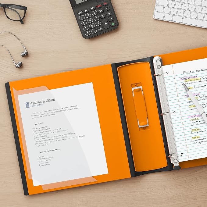 Staples 3 Inch D-Ring Heavy-Duty View Binder, Orange, Holds 600 Sheets | Reinforced 3-ring construction for school and office document storage.