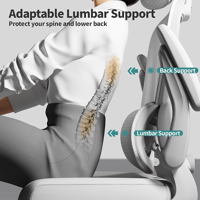 TRALT Office Chair Ergonomic Desk Chair - Gaming Chair with Lumbar Support | 330 LBS Home Office Desk Chairs with Headrest, Reading Chair with Flip-up Armrests, Comfortable Computer Chairs (1, White)