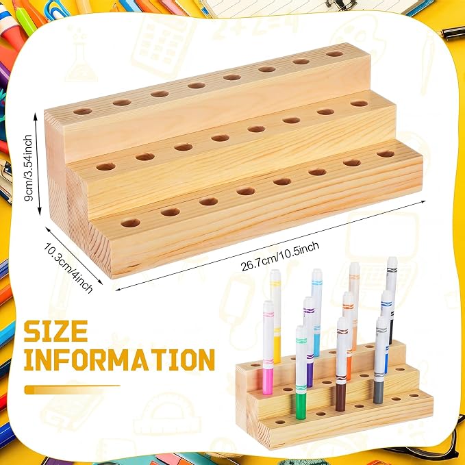 Cinnvoice Wooden Marker Stand Marker Pen Holder Storage Organizer for Classroom Display Stand Paint Brush Holder for Organization Storage Supplies (24 Holes)