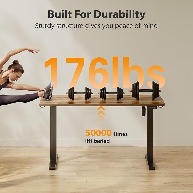Cubiker Standing Desk, 55x24 Inches Sit Stand Home Office Desk, Electric Stand up Desk, Adjustable Desk with Splice Board, Black Frame/Rustic Brown Top