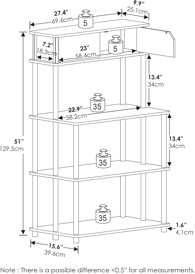 Furinno Turn-N-Tube Toolless Multipurpose Printer Stand Display Storage Shelf with Top Cabinet, Columbia Walnut/Black