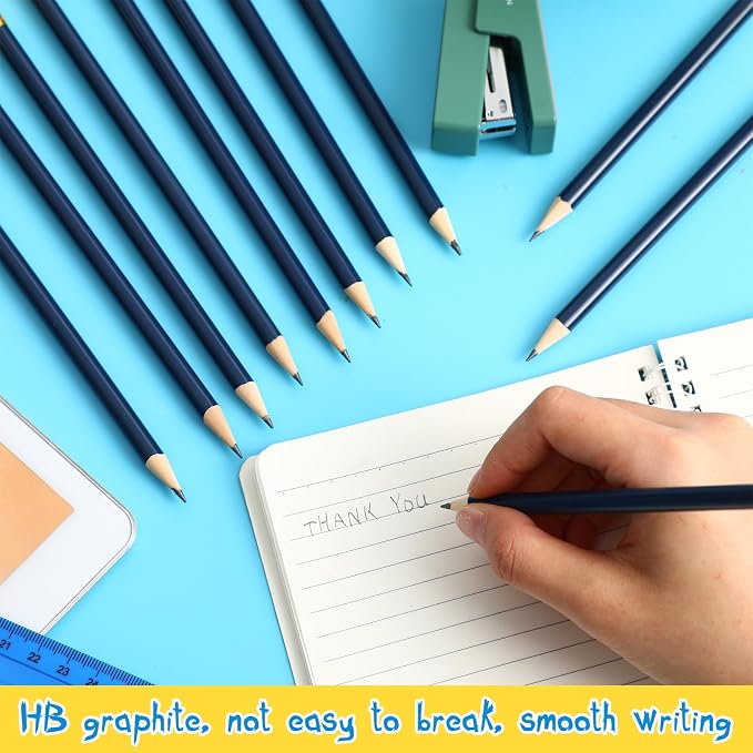 Outus 24 Pieces Round Pencils Cute HB Graphite Wood Pencils Bulk with Eraser for School Writing Drawing Sketching Wedding Office Supplies(Blue)
