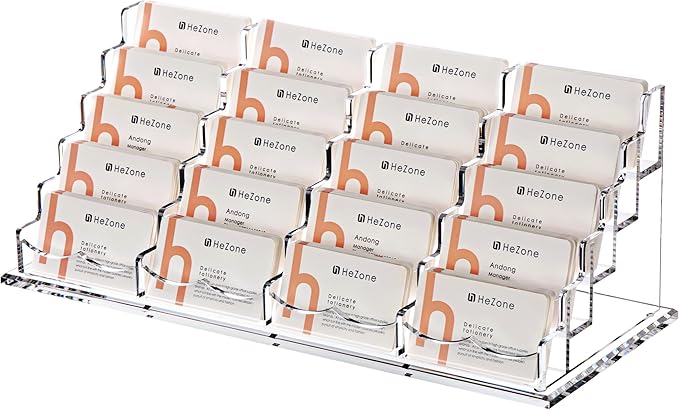 HeZone Business Card Holder for Desk Multiple Cards Display Stand Rack for Women and Men Clear Acrylic Card Organizer 20 Slot 5 Tier Large Capacity-Holds 1000 Cards -1 Pack (20 Cell H)