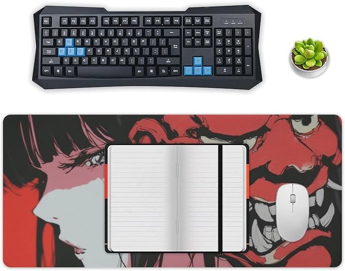 Japanese Female Samurai Anime Girl Large Mouse Pad Gaming Mousepad Keyboard Computer Pad Non-Slip Rubber Desk Mat Home Office 40x90cm