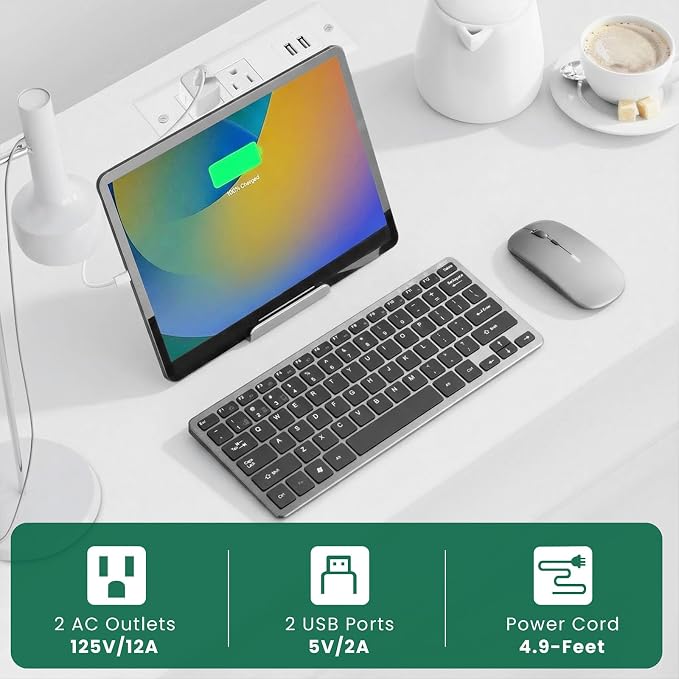 27" LED Nightstand Set 2 with Charging Station, 2 Drawers, White | RGB App Control, 2 AC Outlets & 2 USB Ports, Open Storage, Adjustable Feet, Wood Tall Nightstand for Bedroom or Office