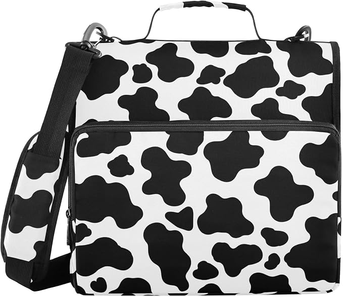 Cow Print 3 Ring Binder Bag 1.5 inch Binder Organizer with Zipper Shoulder Strap 500 Sheet Documents Storage for School Office