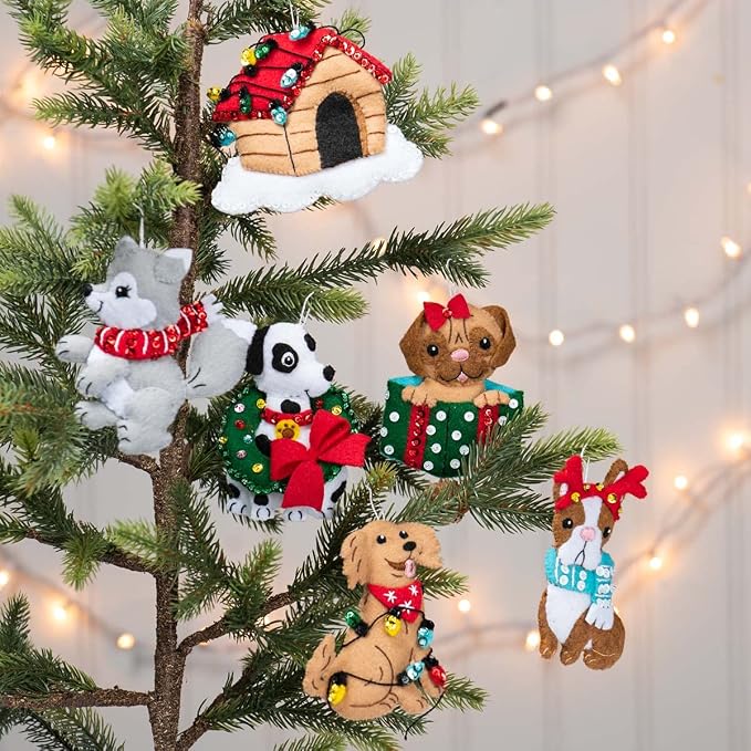 Bucilla, Christmas Dogs, Felt Applique Ornament Kit, Set of 6 (89283E)