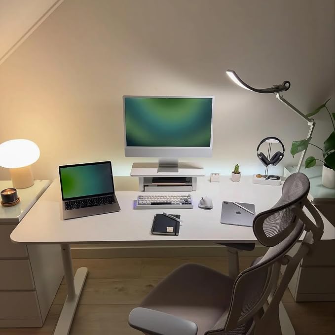 Raico Desk Shelf Setup Mini Monitor Stand, Compact White Wood Organiser, Ergonomic Home Office Accessory (White | 18.8 Inches)