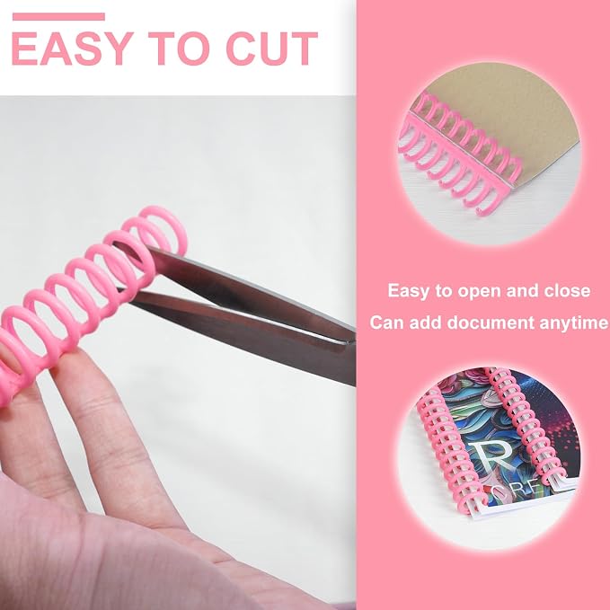 Rayson PROC1230PK Click Binding Spines, 3:1 Pitch, 1/2" Diameter, 90 Sheets Binding Capacity, Pink, 30/Box