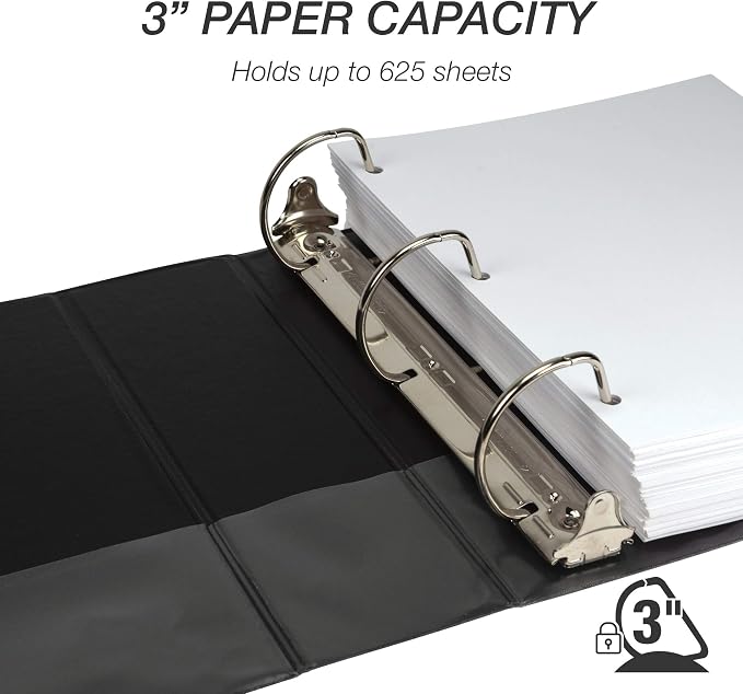 Samsill Durable 3 inch 3 Ring Binder, D Ring Binder, 100% Recycled Chipboard, Black, 4 Pack