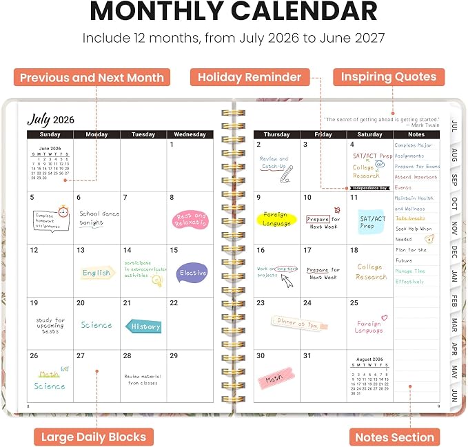 ZOTIA Academic Planner 2026-2027, Monthly & Weekly Jul 2026-Jun 2027 | Bloom Planner, 6.3" x 8.5" Calendar Planner for Women, Hardcover Pretty Organizer for Women, School Office Home Supplies