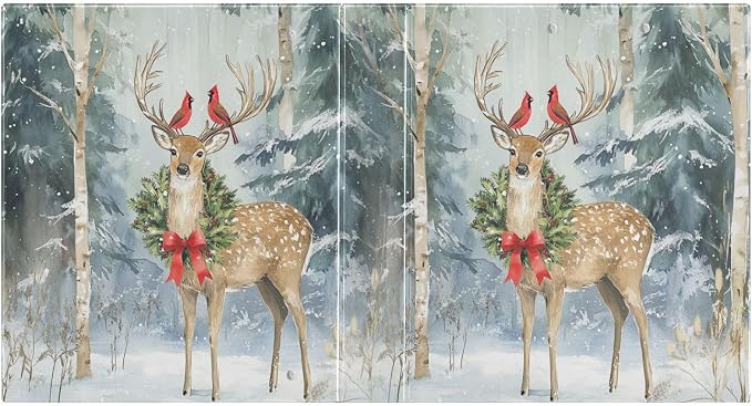 Winter Deer with Xmas Wreath Bird 3 Ring Binder 1.5" Decorative D-Ring Binder with Clipboard&3 Clear Pockets, Holds 200 Sheets A4 Size Paper Waterproof Binders for School Home Office