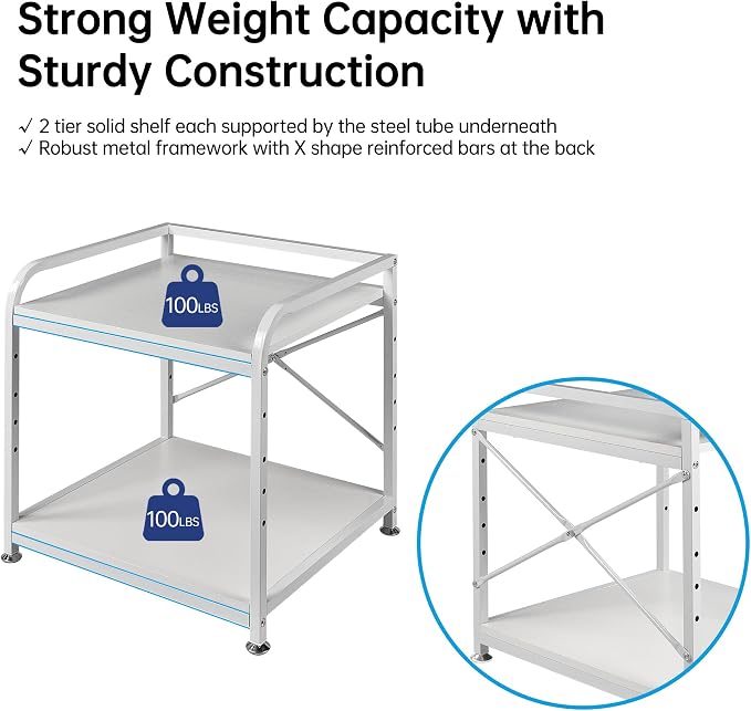 Fannova Large Printer Stand for Under Desk Storage, Adjustable Top Shelf | Table Top 20"x20", Fits 3D/Laser Printer, Easy Roll Industrial Wheels, Heavy Duty 2 Tier Printer Cart for Home Office, White