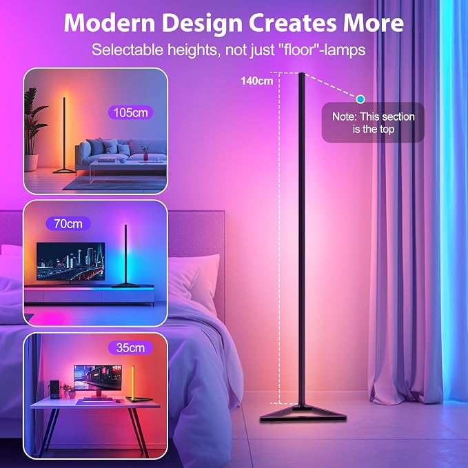 RGBIC Floor Lamp,16 Million Colors LED Floor Lamps 141 cm Lamps for Living Room with Music Sync,Standing Lamp with App and Remote Control,Gaming Ambient Lighting Corner Lamp Bedroom Decor