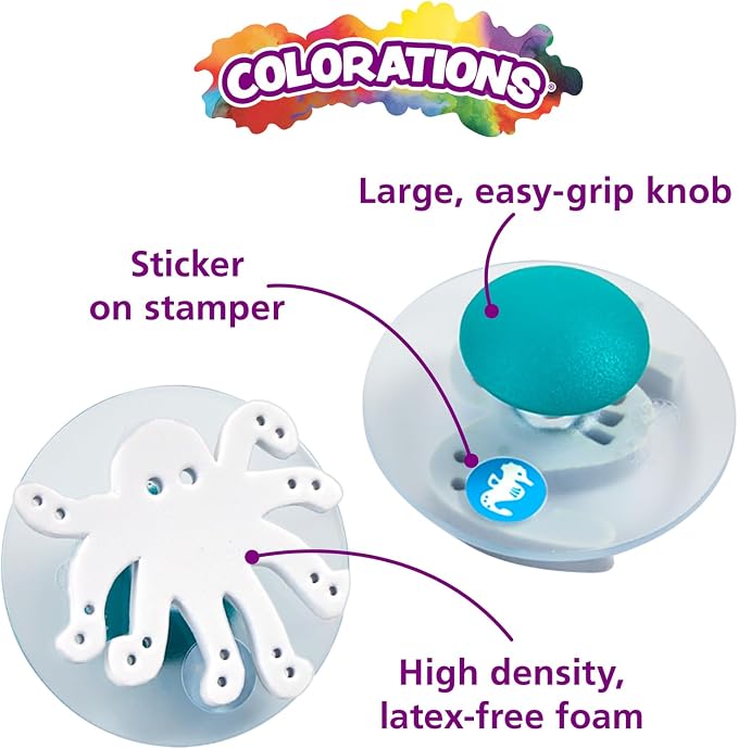 Colorations SEASTAMP Easy-Grip Stampers, Sea Life (Pack of 14) | Ages 3+, PreK+, School Art Supplies, Craft Projects, Children, Gift, Classroom, Home