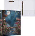Whimsical Red Mushroom Forest Binder 3 Ring 1.5 Inch Binder with Clipboard&Pockets, Hardcover Binders Heavy Duty Large File Folder for Office School Supplies - Holds 200 Sheets