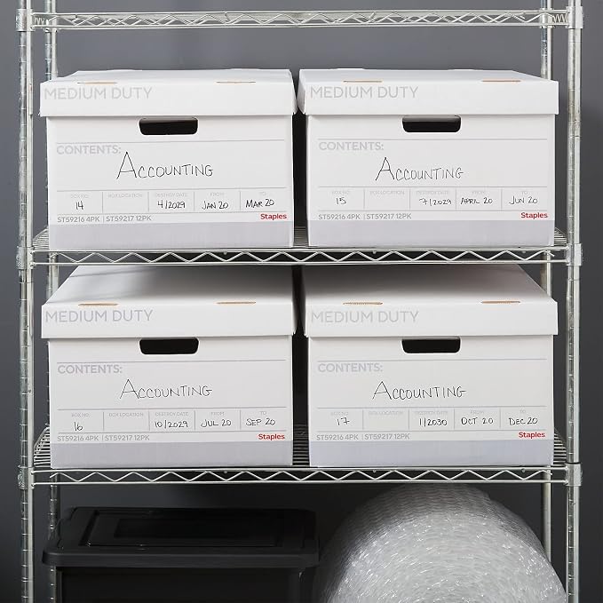 Staples Medium Duty File Box, Lift-Off Lid, Legal, 12/Carton