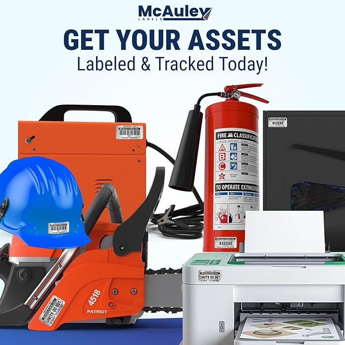 McAuley Labels Custom Asset Tags for Equipment – Numbered, Permanent, Adhesive, Metalized Silver Polyester - Barcode Label - 1.5x0.75 Inches