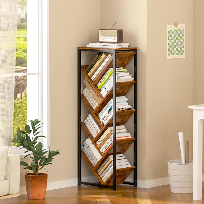 Cutogxon Tree Bookshelf - 9 Tier Floor Standing Tree Book Storage Organizer with Adjustable Feet for Hardcover Books, Vintage Living Room