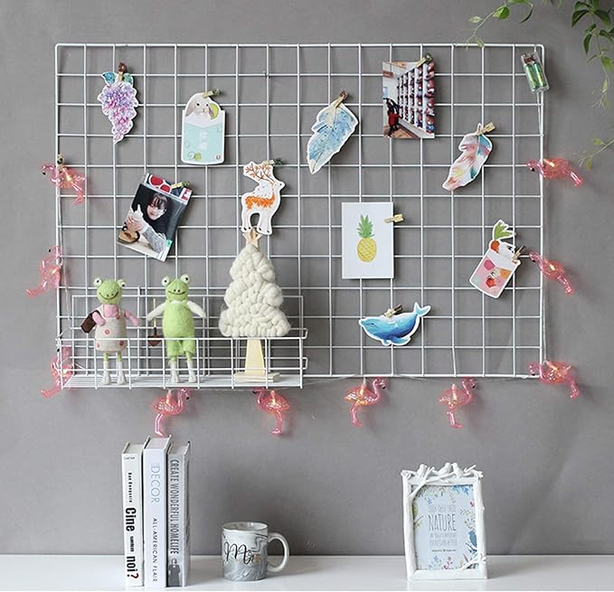 2 Pack Large Wall Grid Panels with Light and Clips, Photo Display Board, Picture Frame Collage Board, Wire Grid Wall Panel Room Decoration,White