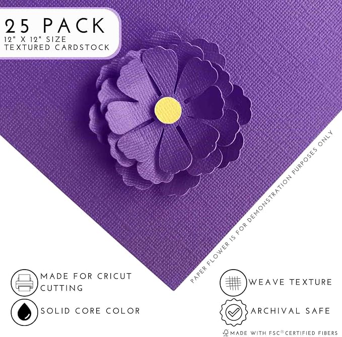 PURPLE MAJESTY—12x12 Textured Cardstock | 80lb Textured Purple Scrapbook Paper | Premium Cardstock for Cricut Cutting | 25 Sheets