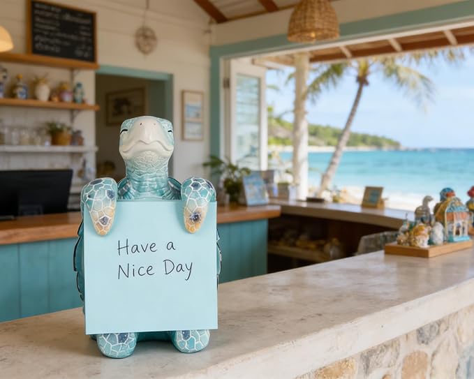 Sea Turtle Pop-Up Sticky Note Dispenser for 3 x 3 in Notes, Blue | Includes 100 sheets, handmade resin desk decor for office, home or classroom; gift for teachers, coworkers and turtle lovers