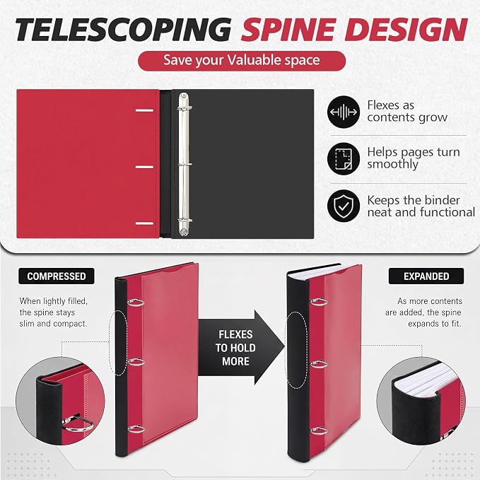 Henoyso 6 Pack 1 Inch D Ring Telescoping 3 Ring Binder Bulk, Binders with Clear Front Pocket and Telescoping Spine, 8.5" x 11" Paper Organizer, Home Office Organization Supplies(Classic Color)