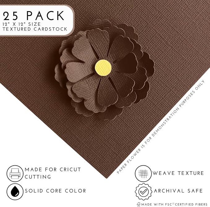 Portabella—12x12 Textured Cardstock | 80lb Textured Brown Scrapbook Paper | Premium Cardstock for Cricut Cutting | 25 Sheets